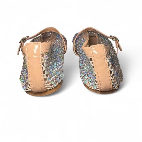 Bamboo Sparkly Mesh Mary Jane Flats Women’s Size 11M Nude Beige Rhinestone Balle - Picture 4 of 8
